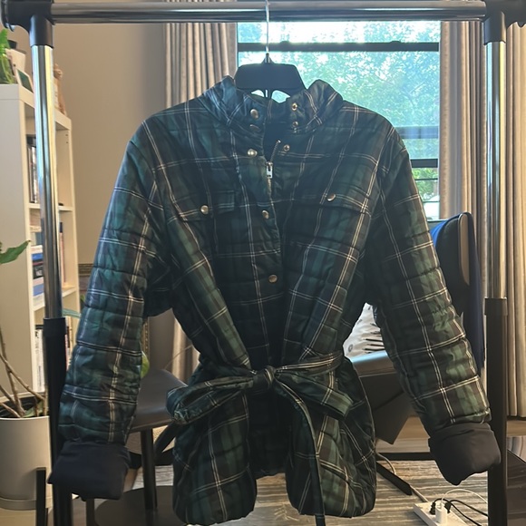 J. Crew Navy/Emerald Plaid Quilted Puffer Jacket with Belt - Picture 4 of 4